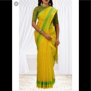 Gorgeous mustard yellow half silk saree